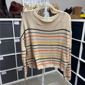 ACOA Women's Striped Rainbow Cream Lightweight Sweater